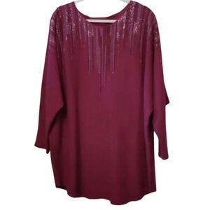 Burgundy Sweater Women Black Silver Sparkles Special Occasion Size 2X
